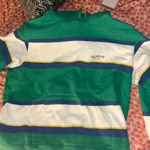 Supreme Green and Blue Striped Hoodie